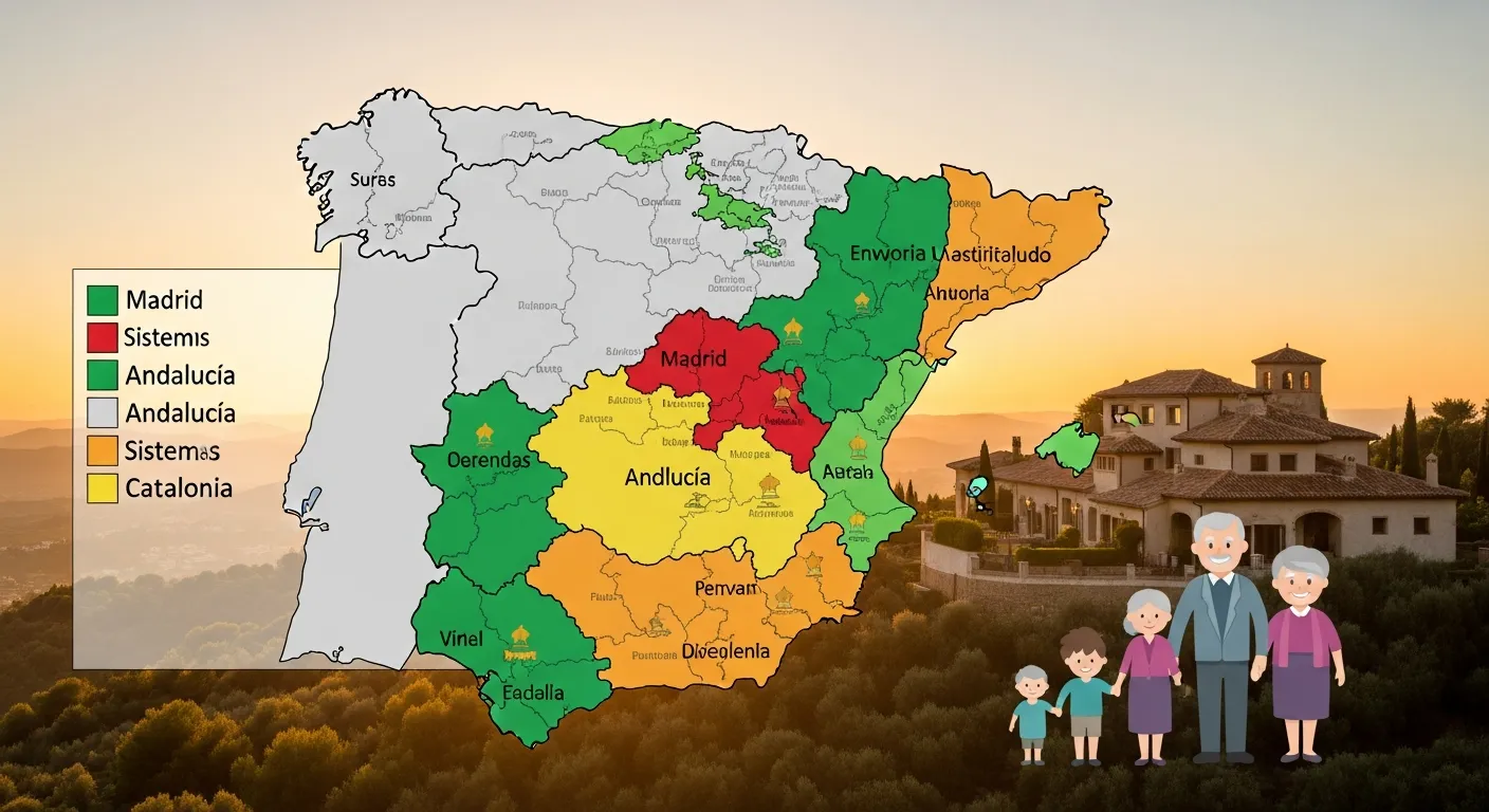Mapa de España con las diferentes tasas de impuesto de sucesiones por comunidad autónoma